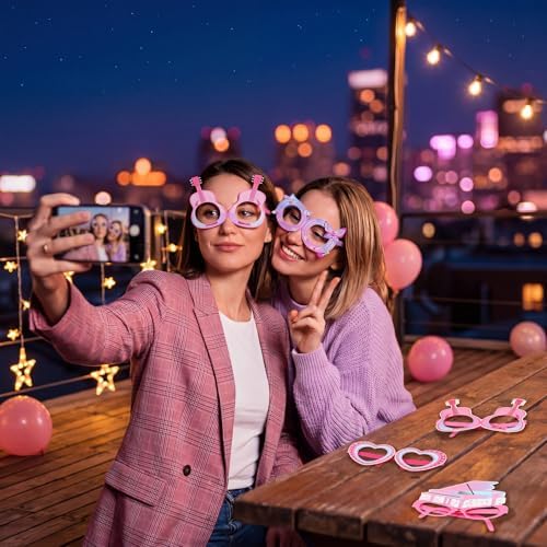 36 Pcs Music Era Themed Party Decorations Eyeglasses Era Themed Pastel Paper Glasses Concert Birthday Decor Music Lover Photo Booth Props Frame for Woman Birthday Party Decor Supplies Gift