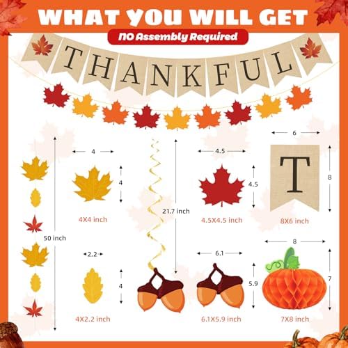 40Pcs Thanksgiving Decorations, Pre-Assembled Thanksgiving Banner & Garland, Hanging Swirls Decorations for Home Office Classroom Indoor Decor