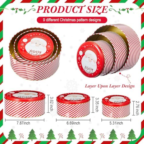 Yaomiao 9 Pcs Christmas Cookie Tins 3 Sizes, Snowman, Santa Claus