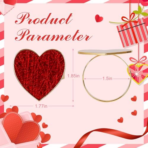 Red Heart Napkin Rings Set of 8 for Valentine's Day, Metal Heart Love Napkin Holders with Gold Buckles for Valentine's Day, Mother's Day, Wedding, Anniversary Dinners, Parties Table Decoration