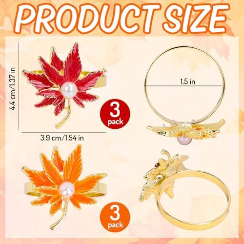 Whaline Fall Leaves Napkin Rings Set of 6 Thanksgiving Party Maple Leaves Napkin Holders Metal Napkins Buckle for Autumn Thanksgiving Harvest Dinner Party Table Setting Decor