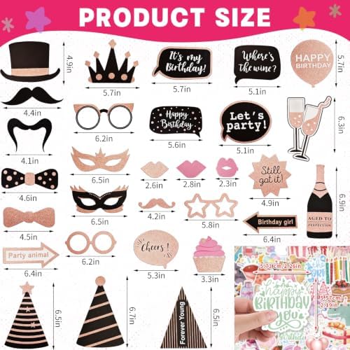 80Pcs Premium Birthday Photo Booth Props with 50Pcs Birthday Stickers