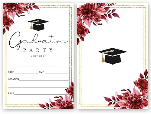 FujLoy Graduation Party Invitations 20 Cards With Envelopes Red
