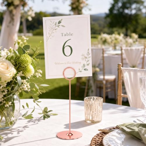 Urban Deco 16 Pieces Table Card Holder 8 inches Table Number Holders Place Steel Card Holders for Photos, Food Signs, Memo Notes, Weddings, Restaurants, Birthdays (Rosegold)