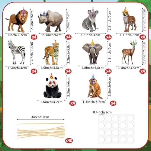 Hooqict 40Pcs Safari Animal Cupcake Toppers Party Animal Birthday Cake Topper Decorations Safari Jungle Cupcake Picks for Kids Boys Girls Birthday Baby Shower Wild Zoo Party Supplies