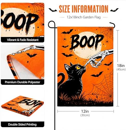 Halloween Party Decorations - BOOP Halloween Garden Flag | Double Sided Halloween Backdrop Banner - Halloween Party Favors Supplies Decor for Garden Yard Porch Patio Lawn Outdoor Outside