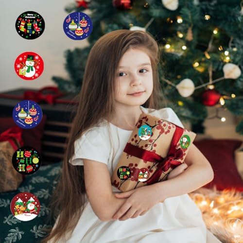 500pcs Small Christmas Roll Stickers - 8 Designs: Santa Claus/Snowmen/Elk - Xmas Holiday Winter Self-Adhesive Stickers for Envelopes Invitations Cards Party Gift Decorations