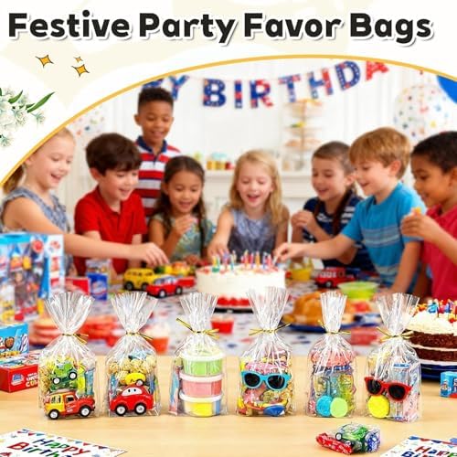 PigPotParty Cellophane Treat Bags 6x9 Inch, 100 Pack, Clear Goodie Bags