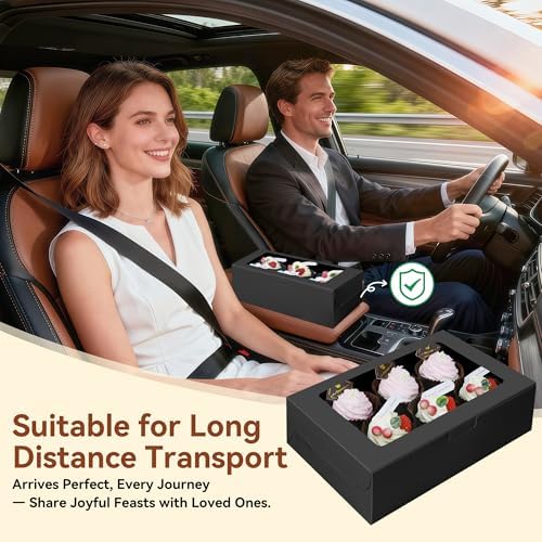 30-Set Cupcake Boxes Bulk with Clear Display Window Hold 6 Standard Cupcakes, Disposable Food Grade Black Cupcake Carrier Cupcake Container, Perfect for Cupcakes Muffins Cookies Pastries