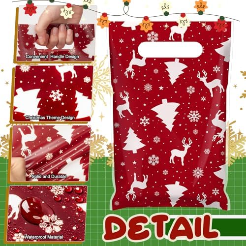 Gilprop 100 Pcs Christmas Plastic Gift Bags Bulk Small Treat Goodie Bags