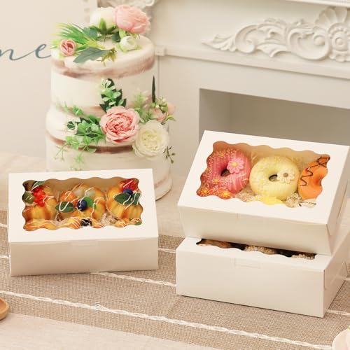 Moretoes 12pcs Cookie Boxes with Window, 9x6x3 In White Bakery Boxes