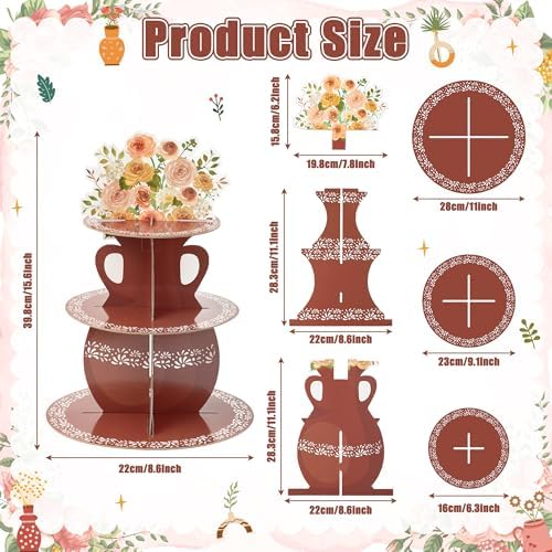 ANGOLIO De Barro Mexicanos Cupcake Stand - 3 Tiered Birthday Decorations