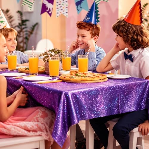 8 Pack Purple Dot Laser Plastic Tablecloth 54" x 108" Disposable Table Cloths for 6 to 8 Foot Tables Rectangle Table Cover for Parties (Purple Dot Laser, Rectangle)