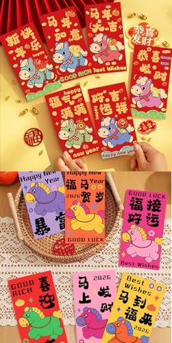 2026 Chinese New Year Decorations Bundle – Year of The Horse 36pcs Lunar New Year Set with Red Envelopes, Hanging Charms, Couplets & Door Stickers – Premium Chinese Decor for Home & Party