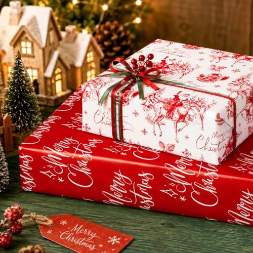 Yarcony Western Christmas Wrapping Paper Roll, Cowboy Christmas Gift Wrap