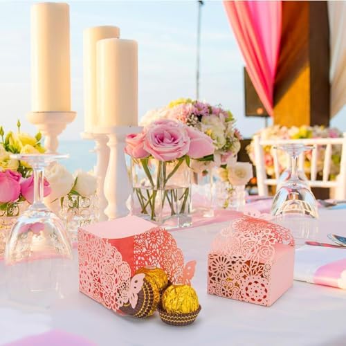 Laser Cut Butterfly Favor Boxes, Pink, 50pcs