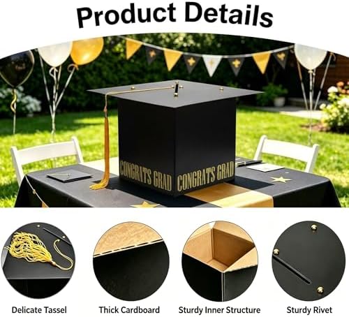 MerryJoyParty Graduation Card Box Graduation Card Holder Original Graduation Cap Shaped Card Box with Real Tassel for Graduation Party Supplies