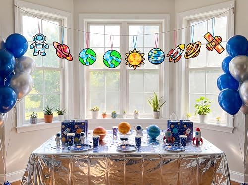 Renbuzhu 48PCS Solar System Space Paper Suncatchers DIY Project Kits, Back to School Window Stained Glass Effect Art Supplies for Party