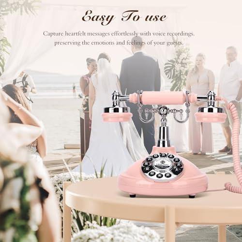 Wedding Phone Guest Book,Audio Guestbook,Vintage Wedding Guestbook Alternative,Audio Phone Guest Book for Wedding Baby Shower Retirement Graduation Birthday Party & More! (Pink)