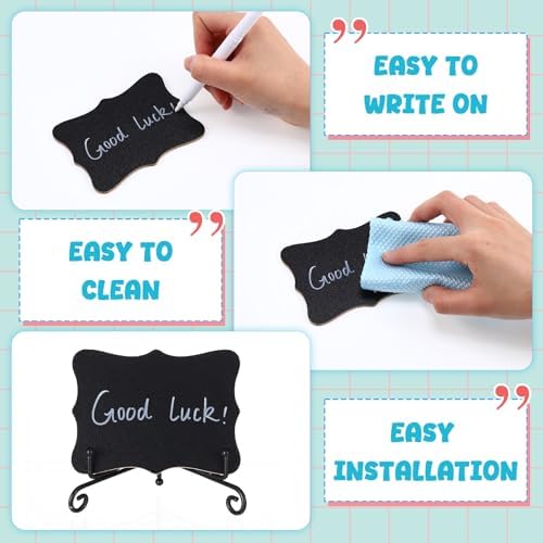 16 Set Mini Chalkboard Signs with Iron Stand Food Labels, Black