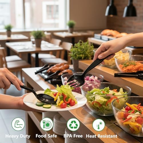 Plastic Serving Utensils, Disposable Tongs Spoons Forks for Food