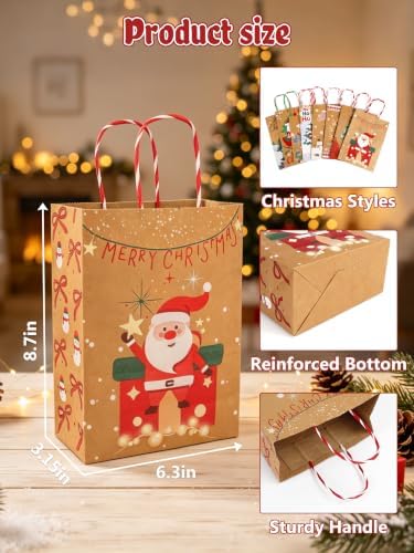 24Pack Christmas Gift Bags Bulk 8.7*6.3*3.2IN Xmas Gift Bags with Handles