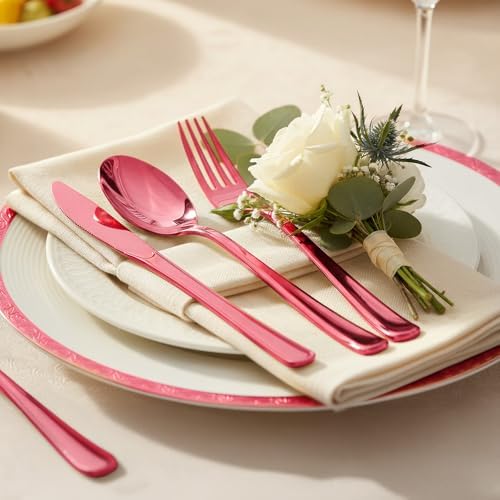 Glowserve 306 Pack Red Disposable Plastic Silverware Set Cutlery Set