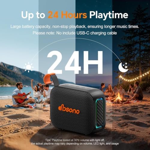 Portable Bluetooth Speaker Line-in Support: IPX5 Waterproof, Black