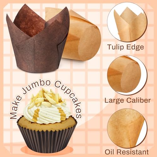 Motiskyy 600 Pcs Jumbo Tulip Muffin Liners, Light Brown, White, Brown
