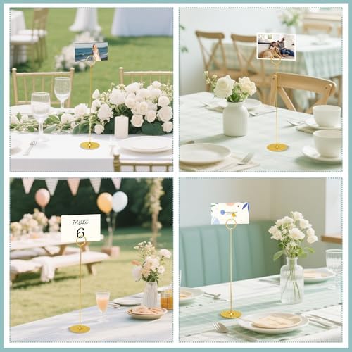 ERYTLLY 24 Pack 12 Inch Steel Place Card & Table Number Holders, Gold