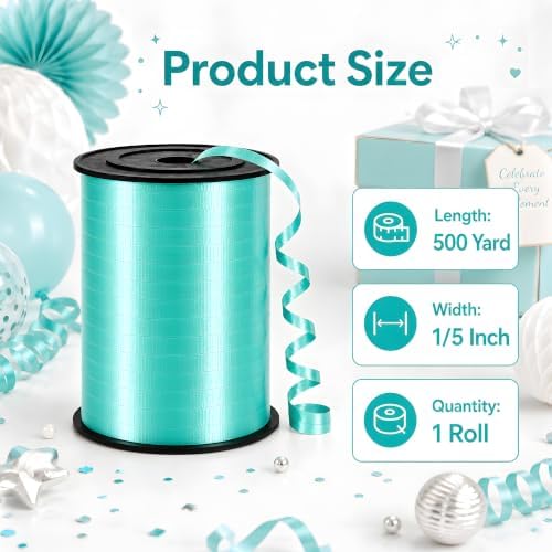 BEISHIDA 500 Yards Matte Teal Blue Curling Crimped Ribbon Balloon String Ribbons for Gift Wrapping Ribbon for Wedding Christmas Proposal Birthday Baby Shower Decoration