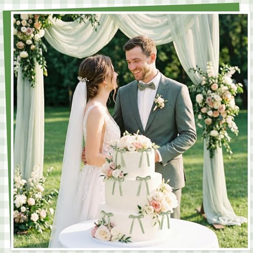 30 Pack Sage Green Bow Cake Toppers Ribbon Bows for Cake