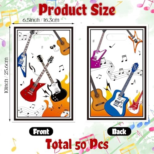 ANGOLIO Musical Party Favor Supplies - 50 pcs Guitar Theme Candy Gift Bags