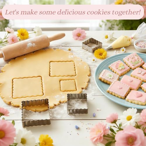 Square Cookie Cutter Set, 3 Pcs Wavy Edge Stainless Steel