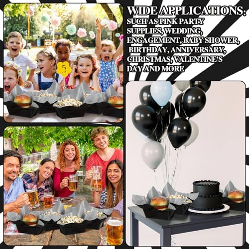 Geosar 100 Pcs Gingham Paper Food Tray with Wax Paper,Black