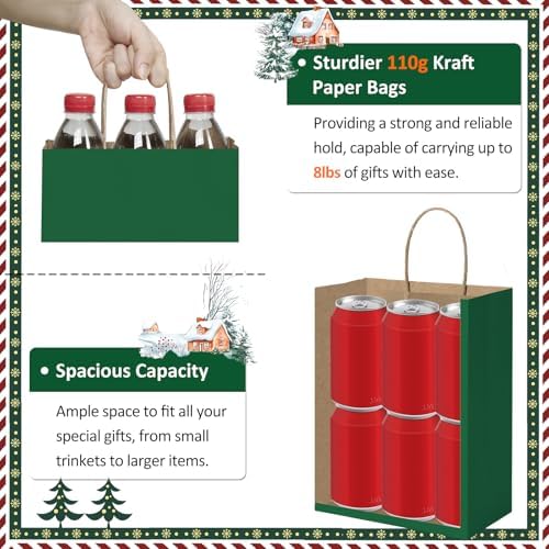 BagDream Medium Gift Bags with Handles 8x4.25x10.5 Forest Green 100Ct Bulk