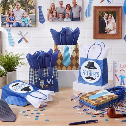Silkfly 24 Pack Mini Father's Day Bags Bulk with Tissue Paper 5x5x3 Small Best Dad Gifts Bags with Handles Happy Father's Day Party Favors for Dad Grandpa Birthday Decoration Retail Wrapping