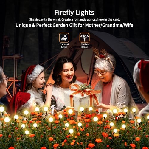 vignuto Solar Lights Outdoor Waterproof 4 Pack of 32 LEDs Garden Patio Firefly Decoration Unique Gifts Women Grandparents