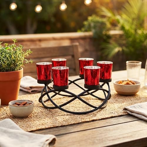 Seraphic Candle Holders for Table Centerpiece Decor, Indoor/Outdoor, Red