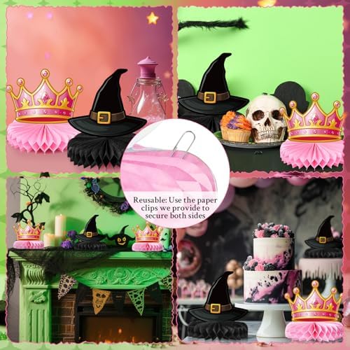 Faccito 9 Pcs Witch Party Table Decorations Pink Tiara Black Hat Honeycomb Centerpieces Witch Table Centerpieces for Movie Birthday Party Decorations Supplies