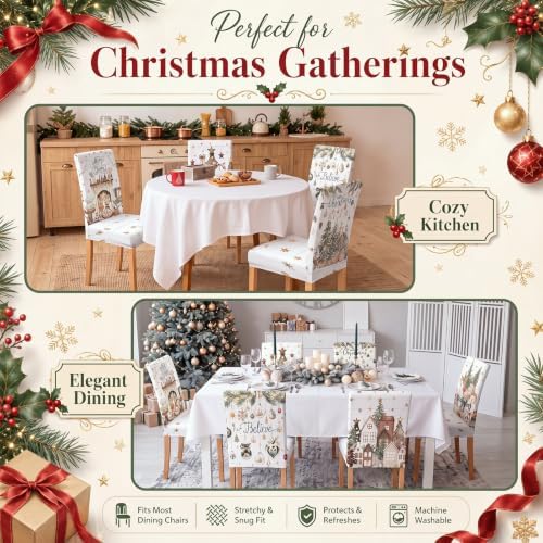 Moukeren 6 Pcs Watercolor Christmas Chair Covers Farmhouse Dining Slipcover