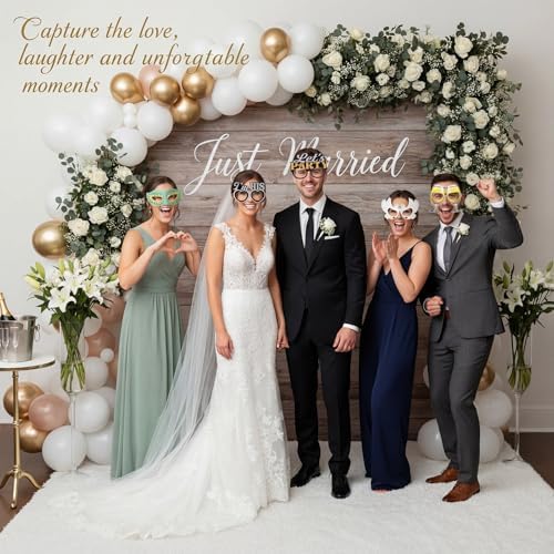 32 Pcs Wedding Photo Booth Props Paper Glasses - Bridal Shower Decorations, Engagement Party Favors, Bachelorette Accessories, Just Married Eyeglasses for Bride Reception Celebration Supplies