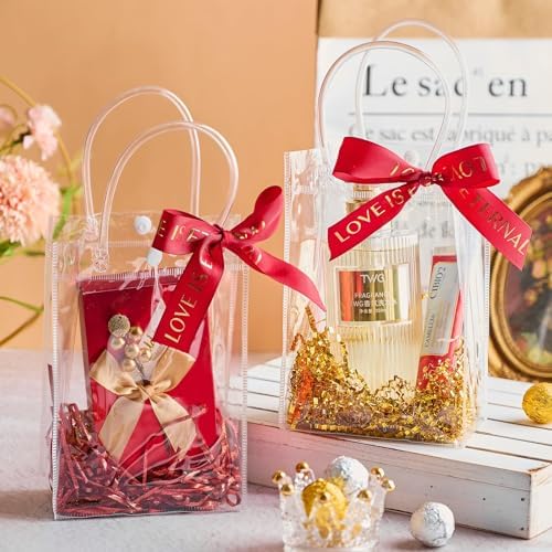 Ohuimrt 50 Pack 4.9" x 3.15" x 7.5" Clear Plastic Gift Bags with Handles