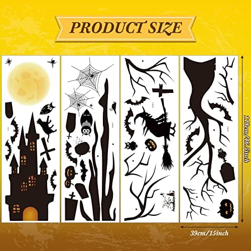 TaoBary 4 Sheet Large Halloween Window Clings Double Sided Witch Pumpkin