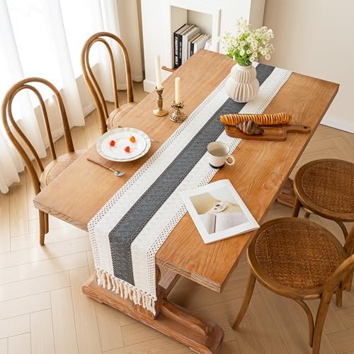 FEXIA Farmhouse Table Runner for Home Decor 12x48 Grey Fall Home Decor