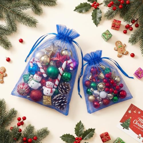 FUNFERY 100PCS Royal Blue Organza Gift Bags 6x9in,Drawstring Jewelry Pouch