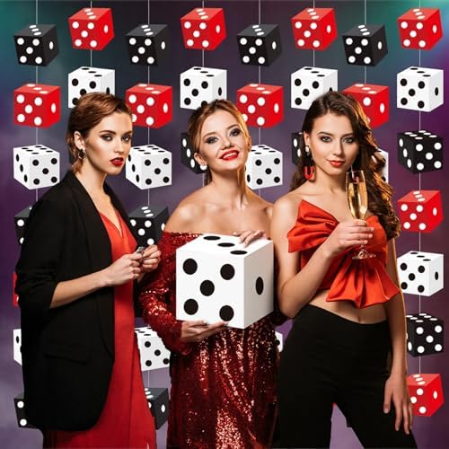 Xinnun 8 Pcs Casino Dice Party Decorations Black White and Red Dice Garland
