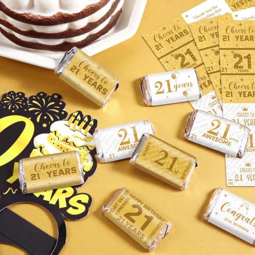 Tenare 90 Pcs 21st Birthday Candy Wrappers, White and Gold Stickers