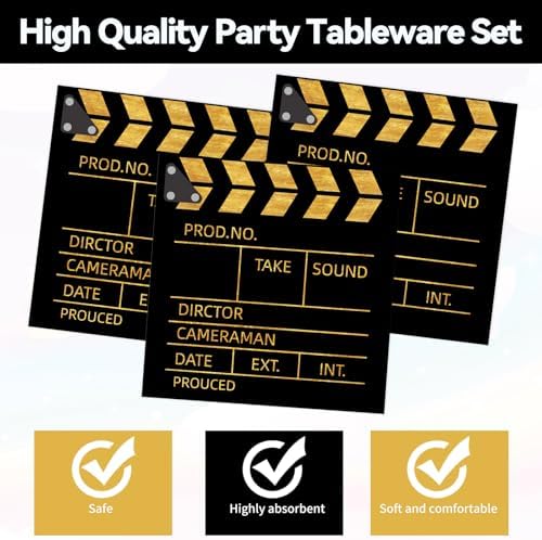 50Pcs Movie Night Plates and Napkins Party Supplies, Disposable Movie Theme Birthday Paper Plates Napkins Tableware Set for Film Action Lights Camera Popcorn Birthday Party Decorations (Movie Night)