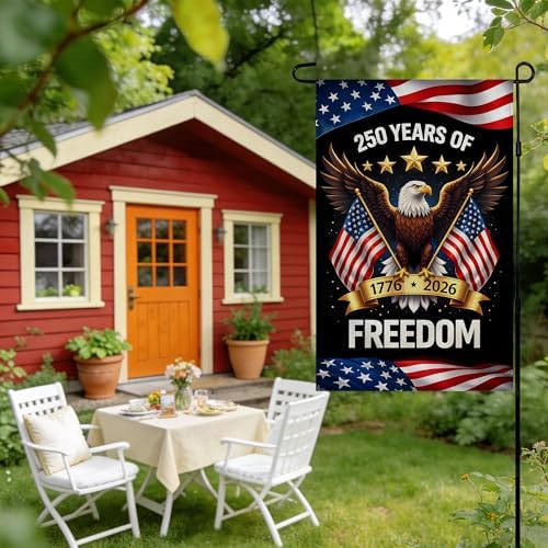 250th Anniversary USA Flag - 250 Years of Freedom 1776-2026 Merchandise Double Sided Garden Flag | Patriotic Banner 4th of July Decorations Accessories for Garden Yard Porch Patio Lawn Outdoor Outside Decor